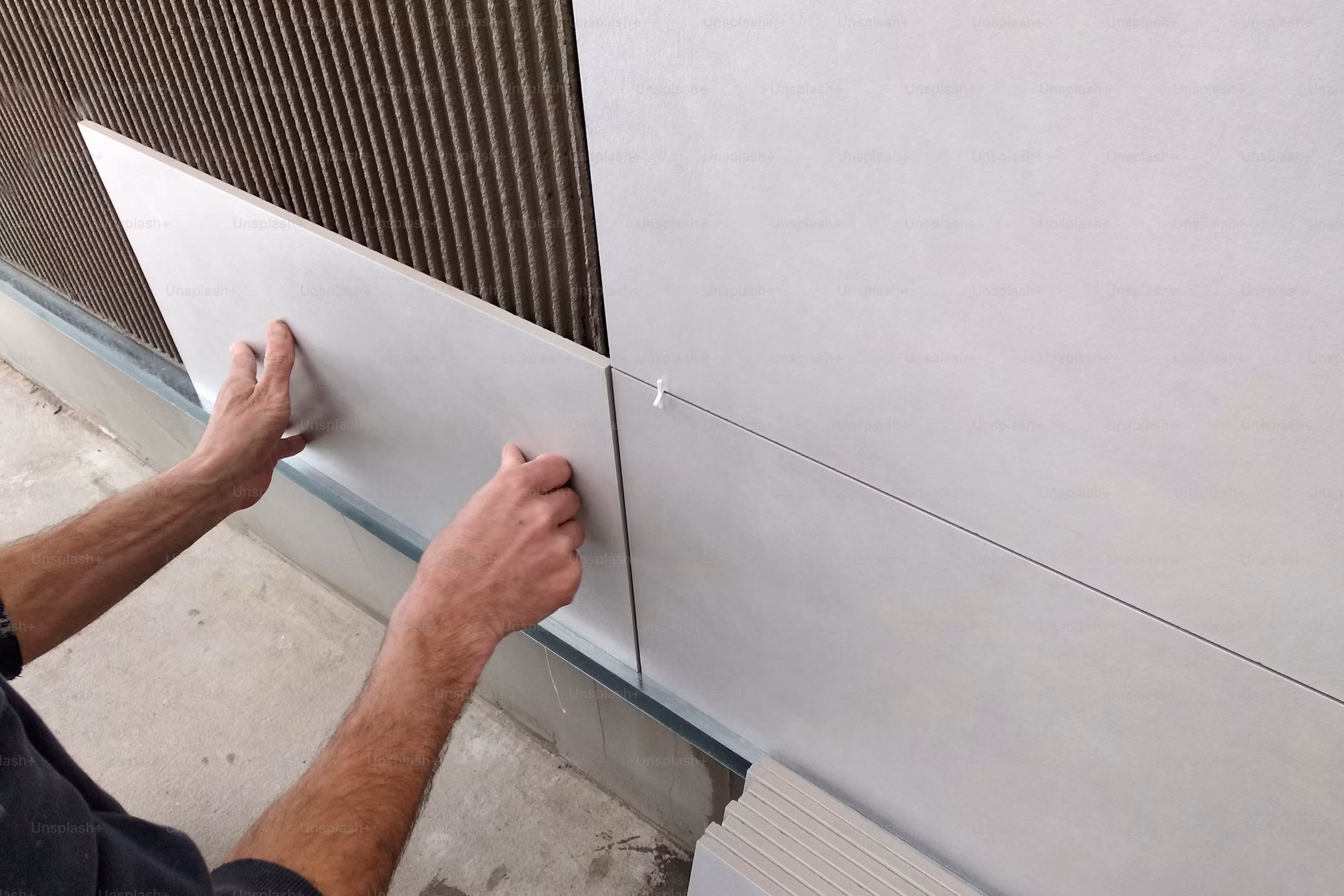 Worker Hands Ceramic Tiles
